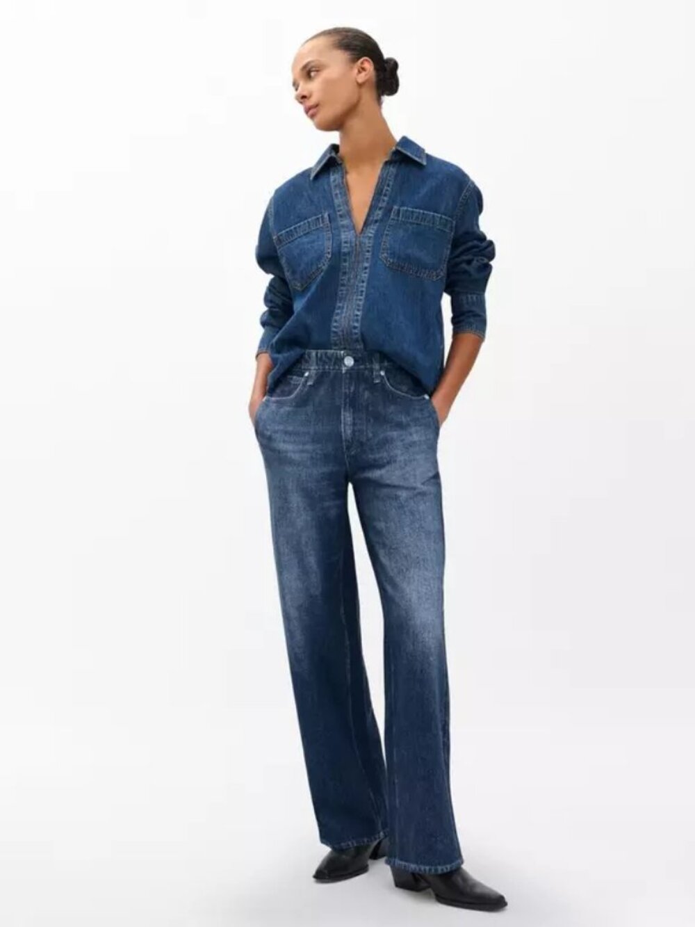 Rag & Bone Miramar Wide Leg Sweatpant Jeans in Petra, Sz L